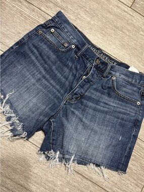 American Eagle Outfitters Dark Blue Distressed Denim Jean Shorts